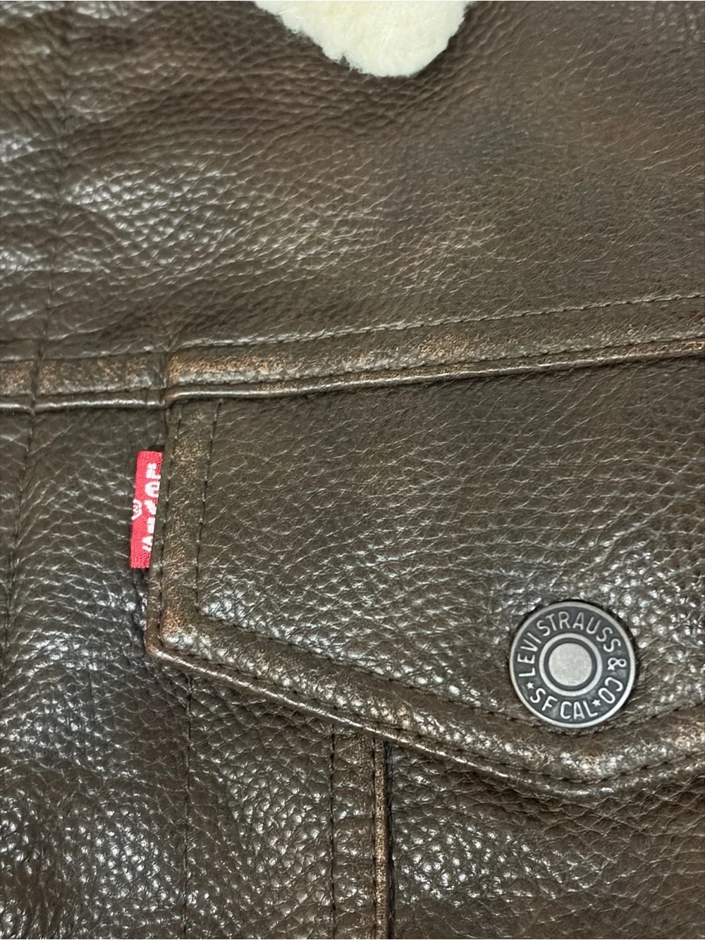 Levi's Brown men’s leather Sherpa Collar Jacket M NWOT
